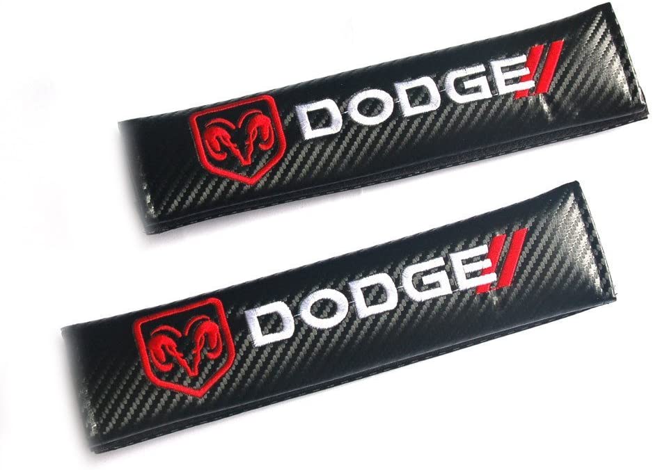 One Pair Dodge Logo Carbon Fiber Car Seat Belt Shoulder Pad Cover Fit For Dodge