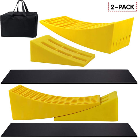 EAZY2HD Camper Leveler 2 Pack - RV Leveling Blocks, Includes Two Curved Levelers, Two Chocks, and Two Rubber Grip Mats, Heavy Duty Leveler Works for Camper