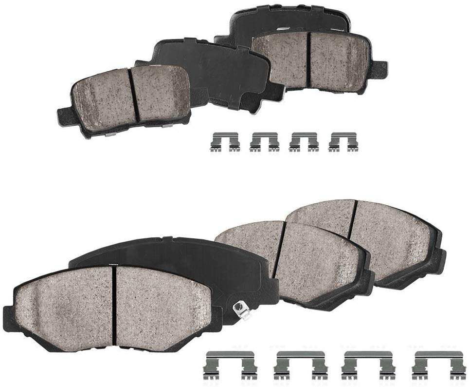 CPK12093 FRONT + REAR Performance Grade Quiet Low Dust [8] Ceramic Brake Pads + Dual Layer Rubber Shims + Hardware