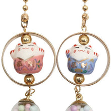 Lucky Cat Car Charm pendant Rear View Mirror Pendant Porcelain Figurine Hanging Pendant Car Accassories (Blue & Pink)
