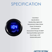HOTSYSTEM Universal Water Temp Gauge Temperature Meter Electronic Blue Digital LED DC12V 2inches 52mm for Car Automotive(Fahrenheit)