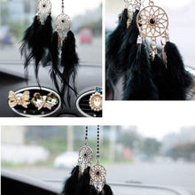 Car Rear View Mirror Hanging Pendant, Feather Dream Catcher Crystal Charm Bling Car Deco Accessories for Women (Black)