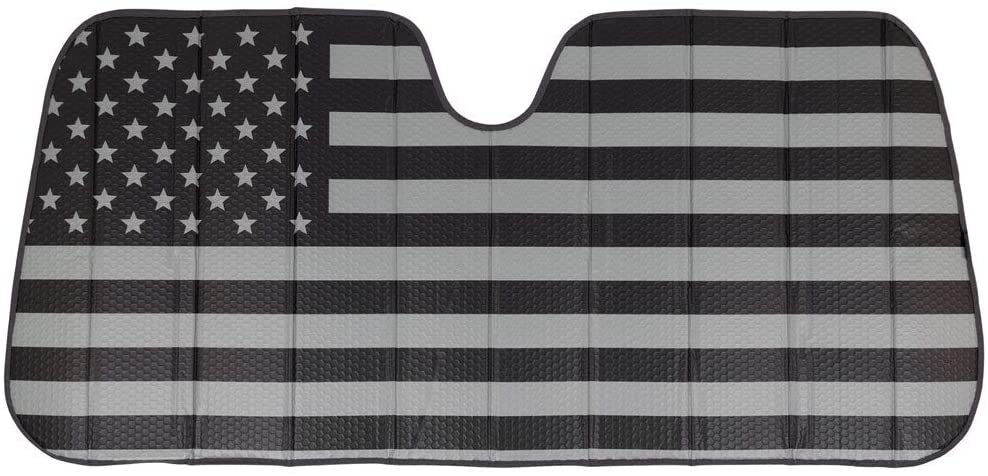 Black White/Gray American Flag - Front Windshield Sun Shade - Accordion Folding Auto Sunshade for Car Truck SUV - Blocks UV Rays Sun Visor Protector - Keeps Your Vehicle Cool - 58 x 28 Inch