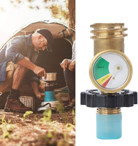 Propane Adapter, Work with BBQ Grills, Camping Stoves Propane Tank Brass Adapter W/Pressure Meter Gauge Outdoor Cooking Utensils Propane Y-Splitter