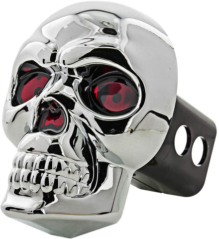 Bully CR-018 Chrome Skull Emblem LED Light Trailer Tow Hitch Receiver Cover with Plug In LED Brake Lights for Chevy, Dodge, GMC, Ford, Toyota, and Others