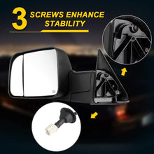 OCPTY Towing Mirrors with Power Heated Left Right Side Tow Mirrors Compatible with 1998-2001 for Dodge Ram 1500/2500/3500 Truck with Black housing