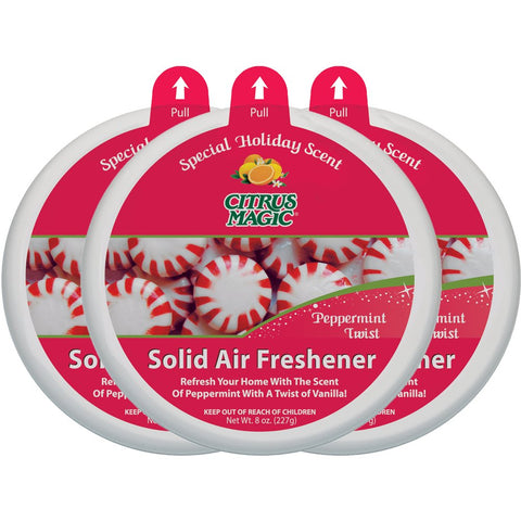 Citrus Magic Limited Edition Holiday Fragrance Solid Air Freshener Peppermint Twist, Pack of 3, 7-Ounces Each