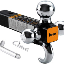 TOPSKY TS2012 Trailer Hitch Ball Mount with Hook, 2 Inch Receiver, Hollow Shank Tow Hitch, Hitch Pin & Clip, Chrome