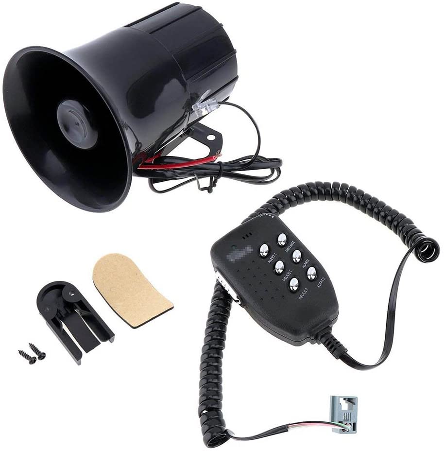 Loud Horn Siren, Car Siren Speaker Vehicle Horn Emergency Sound Amplifier Truck Speaker Loud Siren Horn 12V 100W 105-115dB 6 Tones Car Electronic Warning Alarm with Mic for Car Van Truck Motorcycle