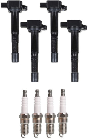 ENA Ignition Coil and Platinum Spark Plug Set of 4 Compatible with 2002 2003 2004 2005 2006 2007 2008 2009 2010 2011 Acura CSX RSX & 2002 2003 2004 2005 2006 2007 2008 2009 2010 2011 Honda Civic
