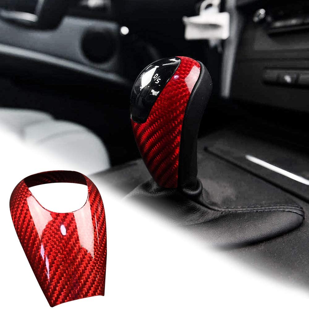 AIRSPEED Carbon Fiber Gear Shift Knob Cover Trim for BMW M3 M5 M6 Accessories(Red)