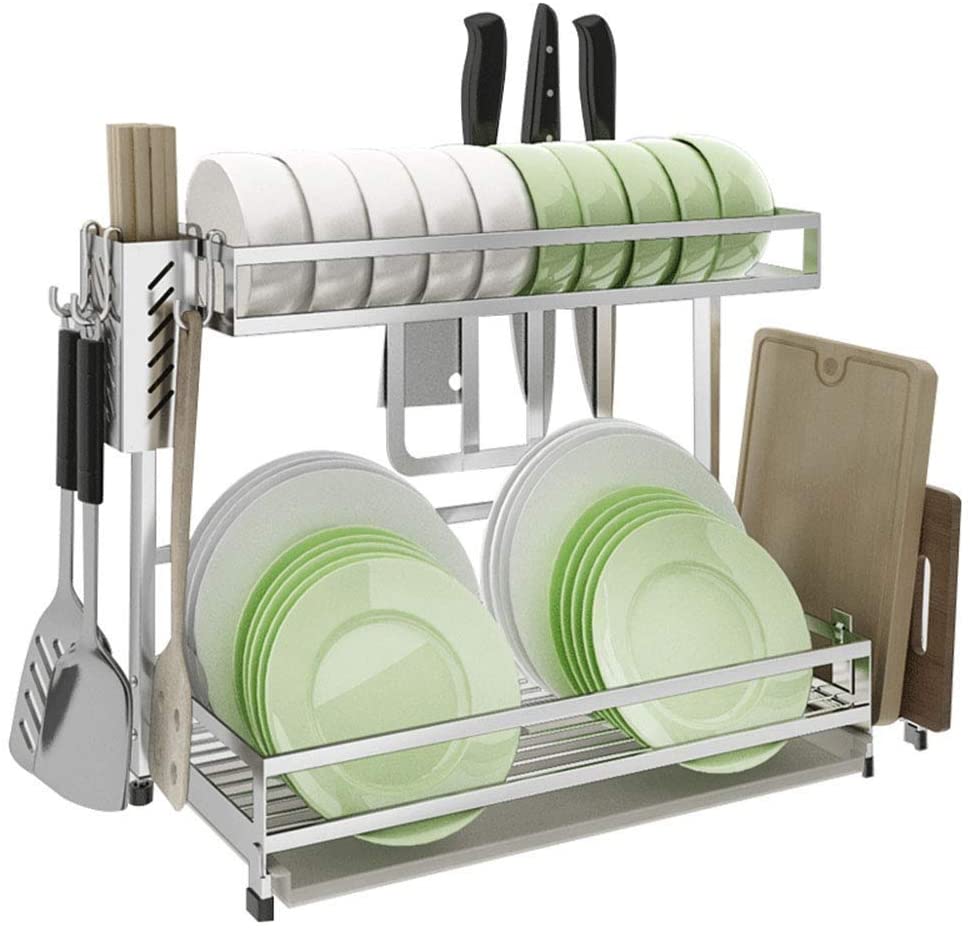 Chenbz Kitchen Shelf Kitchen Shelf Dish Rack Drain Rack Stainless Steel Double Layer Storage 44 20 36cm