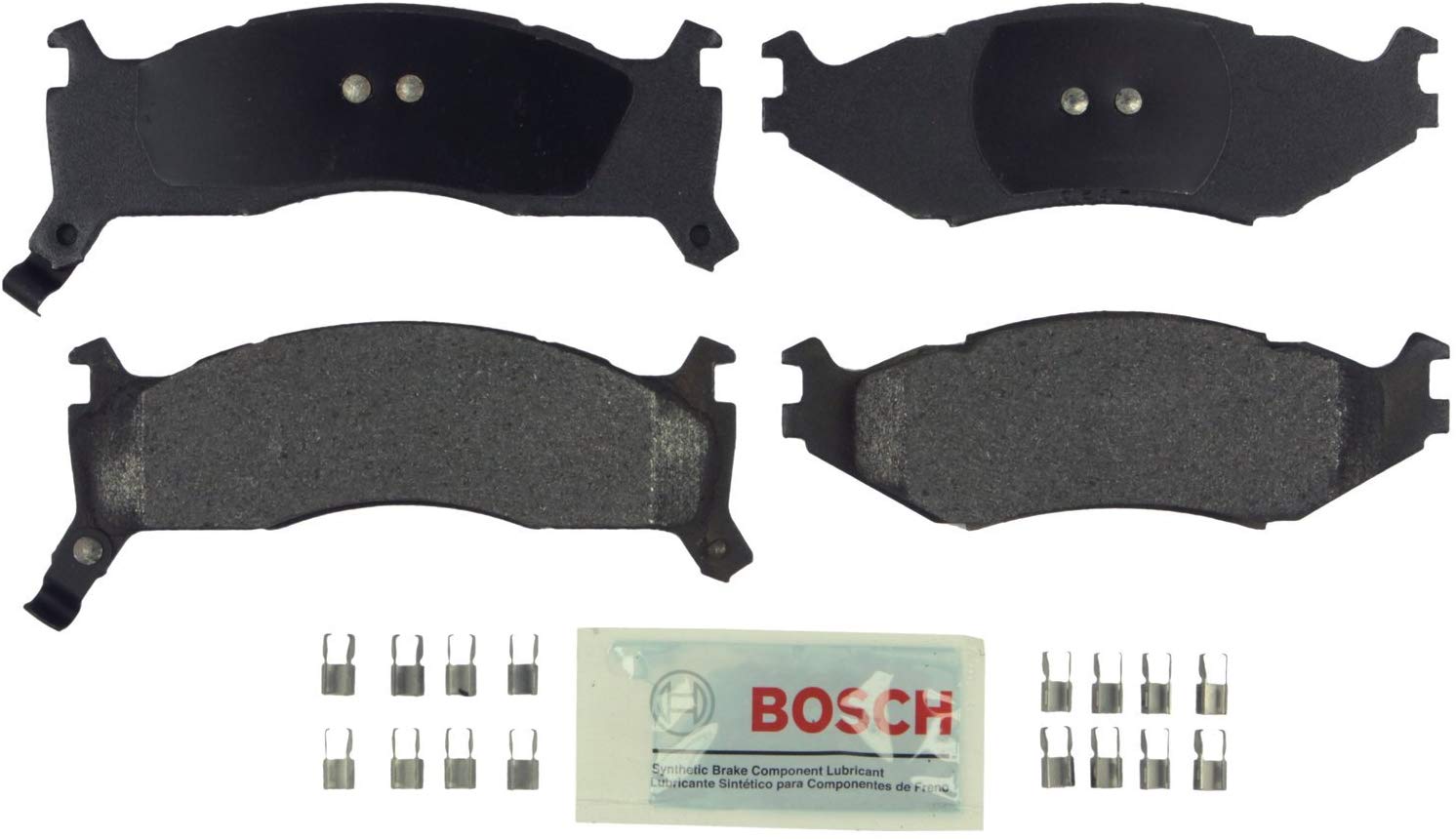 Bosch BE521H Blue Disc Brake Pad Set with Hardware for Select 1991-95 Chrysler, Dodge, and Plymouth Cars and Mini Vans - FRONT