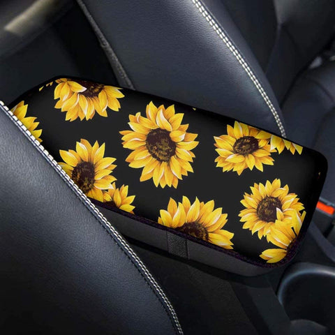 FOR U DESIGNS Sunflower Auto Center Console Armrest Pad Seat Box Cover Universal Fit Car Armrest Cover Cushion Mat for Sedan, Van, SUV, Truck Car Accessorie