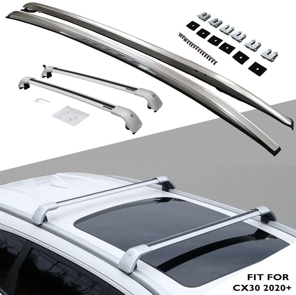 Snailfly Bolt-on Roof Rack Rail and Adjustable Cross Bars Fit for Mazda CX-30 2020 2021-4PCS