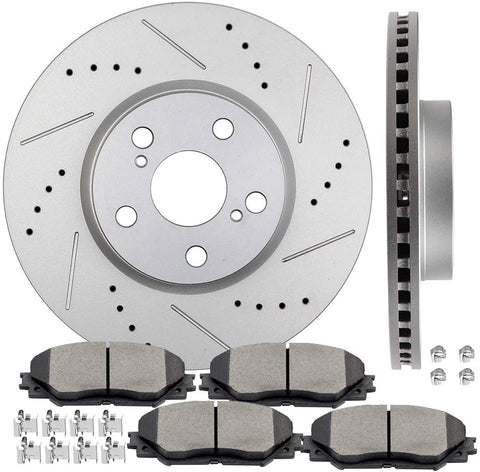 cciyu Front Premium Brake Rotors + Ceramic Brake Pads with clip fit for 2009-2010 for Pontiac Vibe, 2008-2014 for Scion xD, 2009-2019 for Toyota Corolla, 2009-2013 for Toyota Matrix
