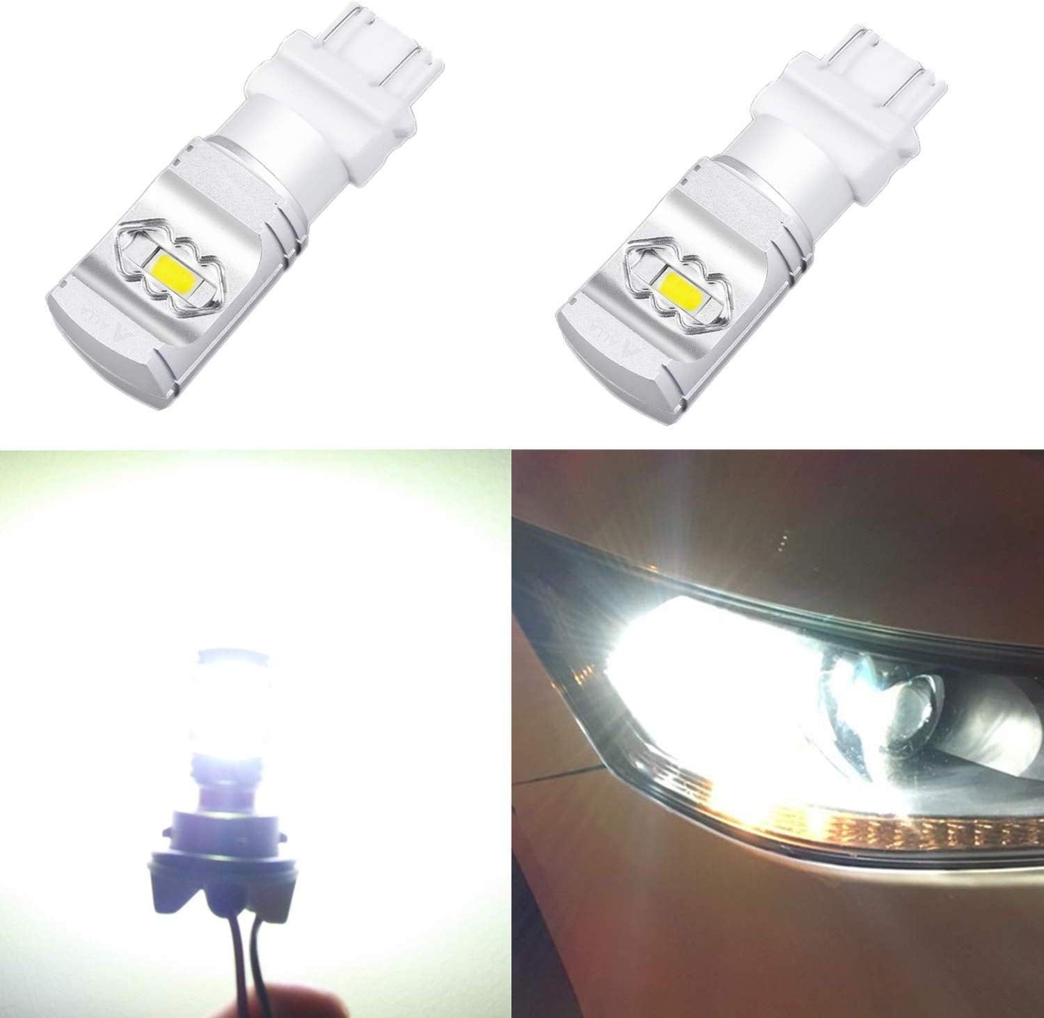 Alla Lighting 3800lm T25 3156 3157 White LED Bulbs Xtreme Super Bright 3056 3057 3457 3157 LED Bulb ETI 56-SMD 6000K Xenon LED 3157 Bulb for Turn Signal Back-Up Reverse DRL Brake Stop Tail Light (2pc)