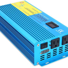 IpowerBingo Pure Sine Wave Power Inverter 1200W/2400W(Peak) 12V DC to 110 V AC with 2 AC Outlets 2 Battery Cables with LCD Display Car Boat Inverter