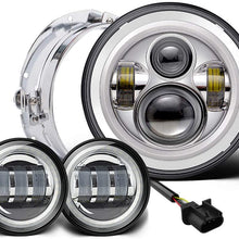 7 inch LED Headlight Fog Passing Lights DOT Kit Set Ring Motorcycle Headlamp Ring for Harley Davidson Touring Road King Ultra Classic Electra Street Glide Tri Cvo Heritage Softail Deluxe Fatboy Chrome