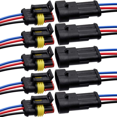 3 Pin Connector Waterproof Connector,Male and Female Way 16 AWG Wire Suitable for car Truck, Boat and Other Wire Connection (5 kit)