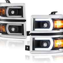 VIPMOTOZ Neon Tube Projector Headlight Assembly For 2014-2015 Chevy Silverado 1500 - Matte Black Housing, Driver and Passenger Side