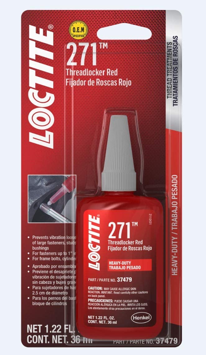 Loctite 492142 Threadlocker 271 High Strength Bottle, Red, 36-ml