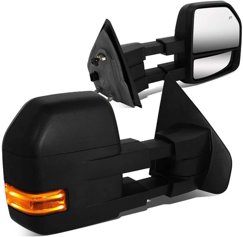 Black Left+Right Side Power Heated LED Turn Signal+Puddle Light Towing Mirrors Replacement for Ford F-150 Pickup 04-14