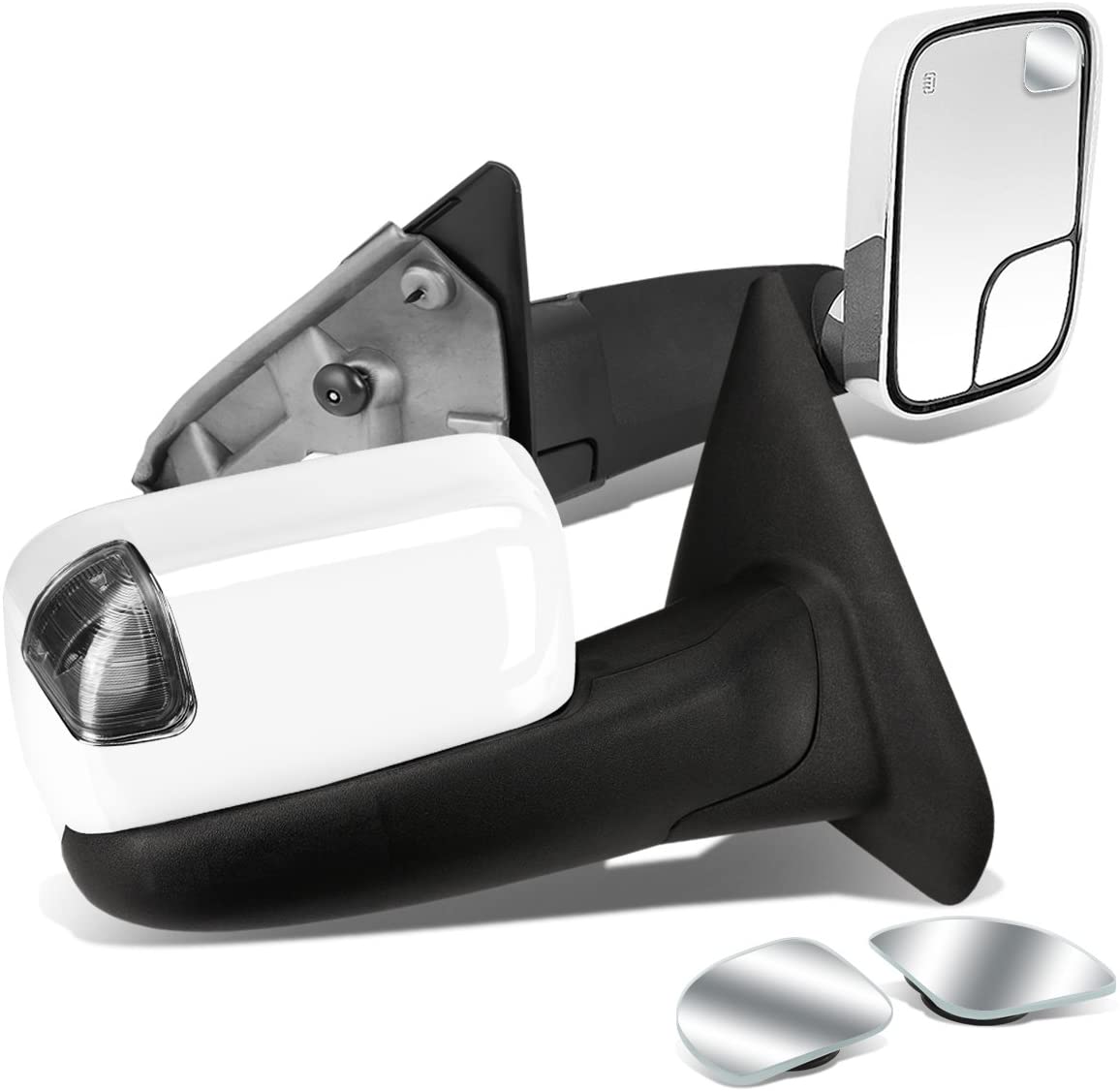 Replacement for Ram 1500/2500/3500 Heated Power Smoked Signal Folding Chrome Towing Side+Circle Blind Spot Mirror