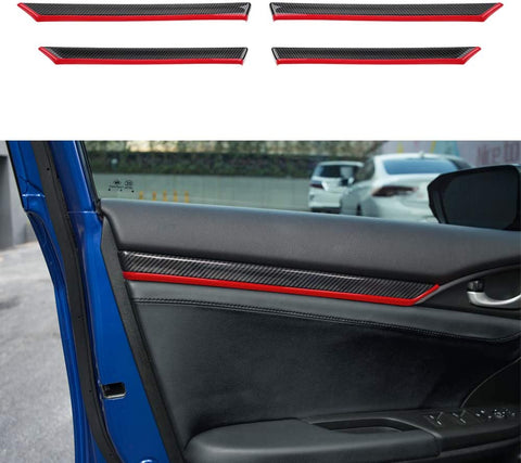 Thenice for 10th Gen Civic Door Panel Dial Interior Door Moulding Trims ABS Carbon Fiber Style Decal Accessories for Honda Civic EX-L Touring 2020 2019 2018 2017 2016 (with Red Trims)