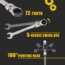 Yashong 12-Piece 8-19MM Metric Flex-Head Ratcheting Wrench Set, Professional Superior Quality Chrome Vanadium Steel Combination Ended Standard Kit with Portable Suspended Canvas Bag