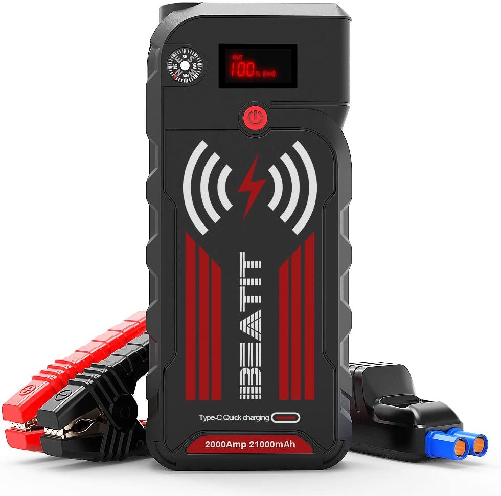 BEATIT G18 2000Amp Peak 12V Portable Jump Starter (Up to 8.0L Gas and Diesel Engine) 21000mAh Power Bank With Wireless Charger Smart Jumper Cables