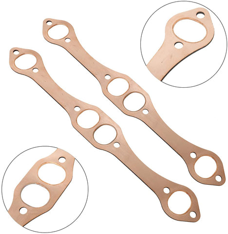 LucaSng A Pair SBC Oval Port Copper Header Exhaust Gasket Seal For Chevy SB 327 305 350 383 Reusable Exhaust Manifold Gasket Set