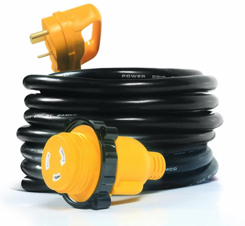 Camco 25' PowerGrip Extension Cord with 30M/30F- Straight Locking Adapter | Allows for Easy RV Connection to Distant Power Outlets | Built to Last (55501)