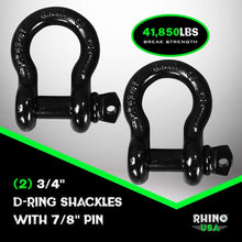 Rhino USA D Ring Shackle (2 Pack) 41,850lb Break Strength – 3/4” Shackle with 7/8 Pin for use with Tow Strap, Winch, Off-Road Jeep Truck Vehicle Recovery, Best Offroad Towing Accessories (Black)