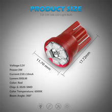 Partsam T10 194 LED Light Bulb 168 LED Bulbs Instrument Panel Gauge Cluster Dashboard LED Light Bulbs No-Polarity 2825 Dome Map Lights - 8Pack Red