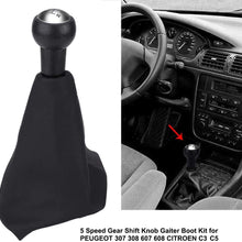 Gear Shift Knob 5 Speed, Gear Shift Knob Gaiter Cover PU Leather Car Gear Shift Knob Boot Cover Replacement For 307 308 607 608 C3 C5