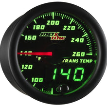 MaxTow Double Vision 260 F Transmission Temperature Gauge Kit - Includes Electronic Sensor - Black Gauge Face - Green LED Illuminated Dial - Analog & Digital Readouts - for Trucks - 2-1/16" 52mm