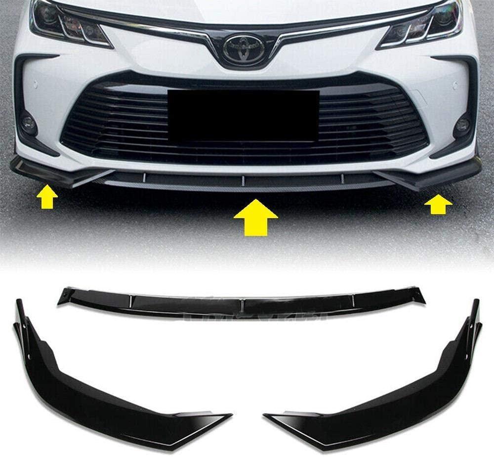 S SIZVER Signature 3PCS Painted Black Style Front Lower Bumper Body Kit Spoiler Lip Compatible with 2019-2020 CorollaDo Not Fit Hatchback/5DR