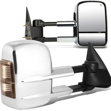Pair Chrome Power Heated Amber LED Turn Signal Light Side Towing Mirrors Replacement for Silverado Sierra 99-02