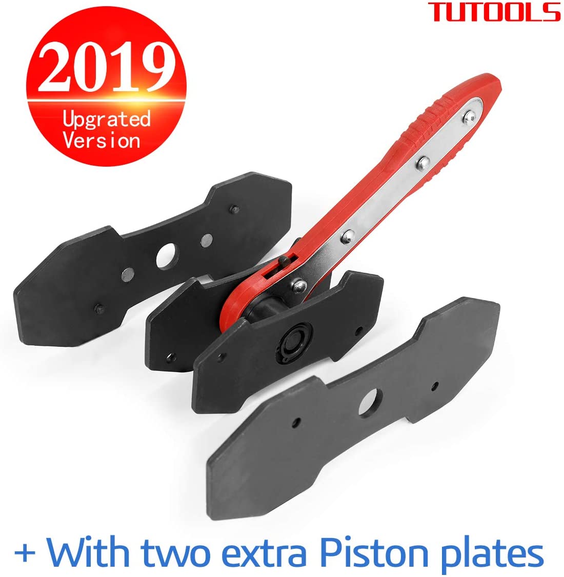 Brake caliper press, TUTOOLS caliper piston spreader, brake tools,brake caliper piston, brake caliper press ratchet with 2 extra pcs Steel Plates, Red