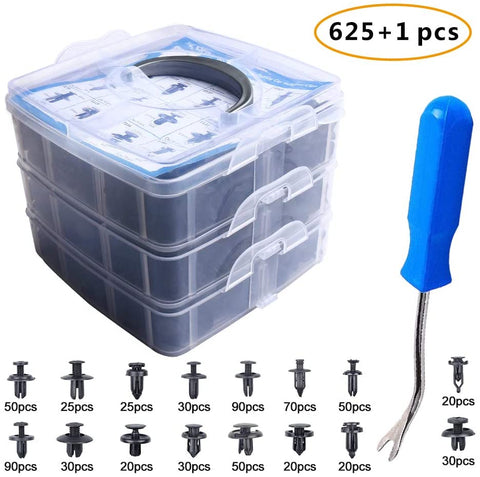 EZYKOO 625Pcs Car Push Retainer Clips & Plastic Fasteners Kit - 16 Most Popular Sizes Auto Push Pin Rivets Set Nylon Bumper Fender Rivets Clips Door Trim Panel Clips Compatible with GM Toyota Honda