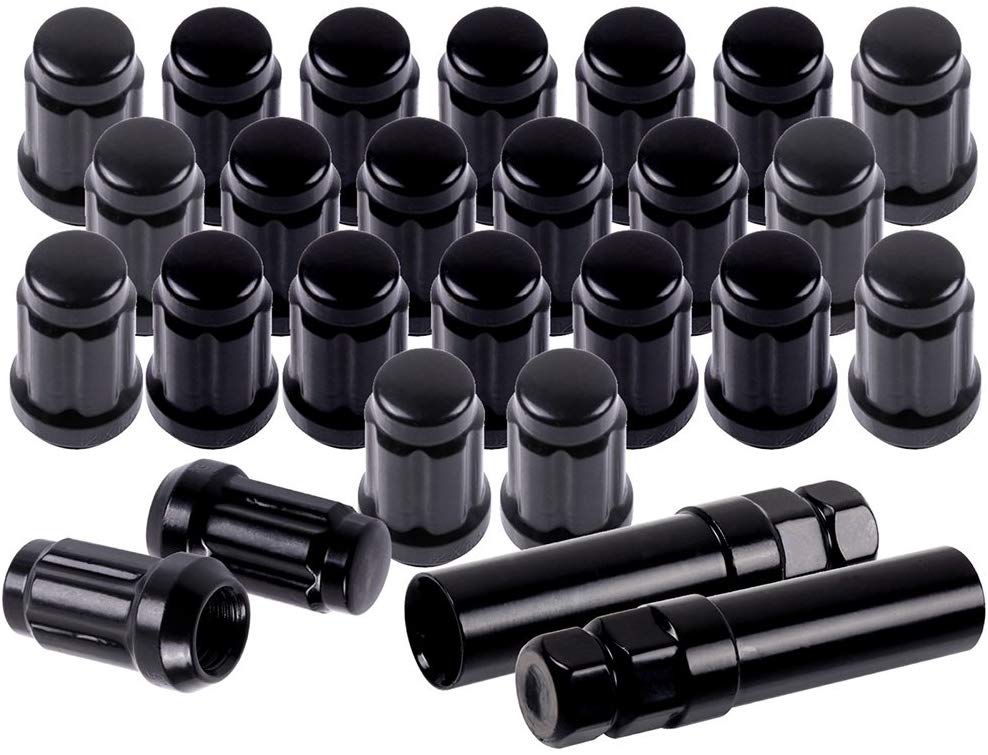 SCITOO 24PCS+2Keys Black Lug Nuts Spline for Drive Close End Socket Key, 12x1.5 Thread, 35mm Tall, Fits for Toyota Tacoma Tundra FJ Cruiser 2015-2016