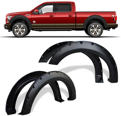 Fender Flares Kit Compatible for 2004-2008 Ford F150 Styleside, 2006-2008 Lincoln Mark LT, Dura-Flex Material Textured Matte Black Finish Front Rear Wheels Pocket Rivet Style