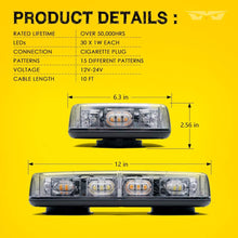 [Upgraded]Lumenix Rooftop Strobe Light 12" Emergency Hazard Warning Safety LED Mini Strobe Light Bar Waterproof and Magnetic Base Beacon Light for Truck Construction Vehicle Snow Plow Car(Amber/White)