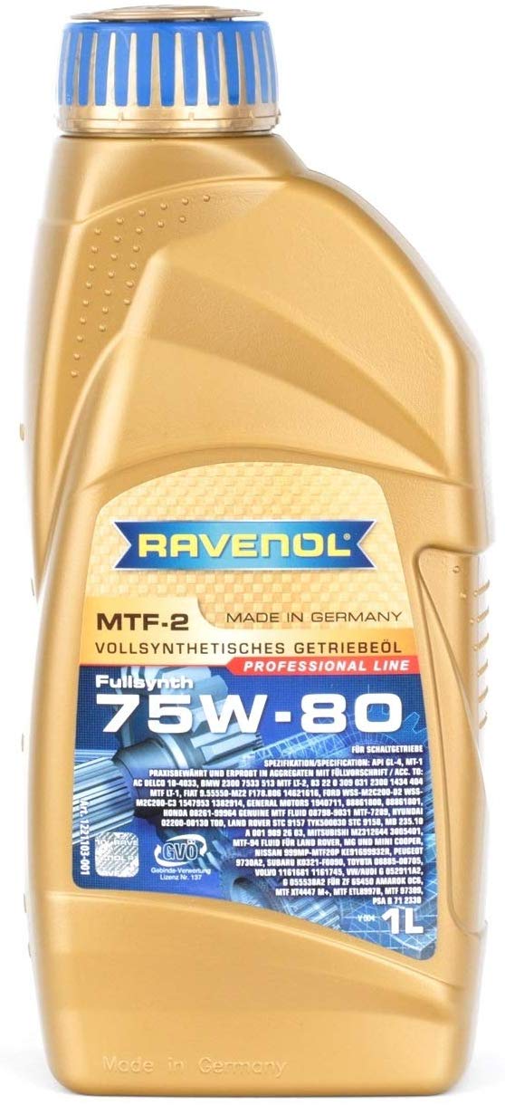 Ravenol J1C1002 SAE 75W-80 Manual Transmission Fluid - MTF-2 Full Synthetic API GL-4 (1 Liter)