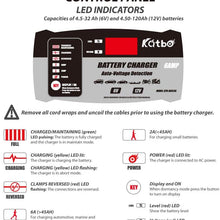 KATBO Automatic Battery Charger 6V 12V Auto-Voltage Detection， 2Amp 6 Amp Lead Acid Battery Float Charger Maintainer With LCD Display For Motorcycle Car Boat Marine Lawn mower Atv Toy Car
