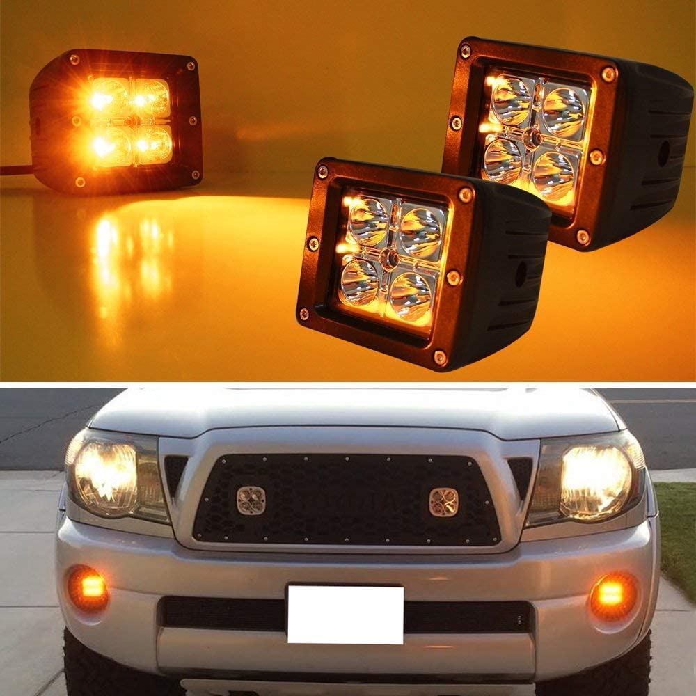 iJDMTOY (2) 3-Inch Cubic 20W CREE LED Pod Lights Compatible With Truck Jeep Off-Road ATV 4WD 4x4, Amber Yellow