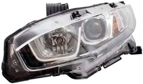 Brock Replacement Driver Halogen Headlight with Chrome Bezel Compatible with 2016-2019 Civic Sedan Coupe Hatchback