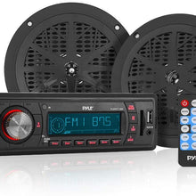 Marine Headunit Receiver Speaker Kit - In-Dash LCD Digital Stereo w/ AM FM Radio System 5.25?? Waterproof Cone Speakers (2) MP3/USB/SD Readers Aux Input Single DIN & Remote Control - Pyle PLMRKT12BK,Black