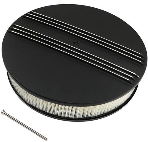 Assault Racing Products A6801-4PBK 14 x 3 Round Partial Polished Finned Top Black Aluminum Air Cleaner Assembly Retro